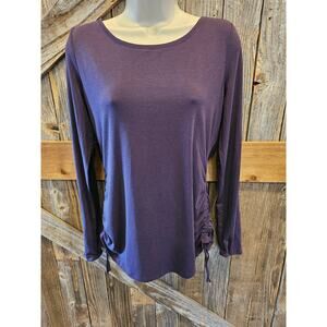 Athleta sz small eggplant purple long sleeve ruched top gym running yoga top EUC